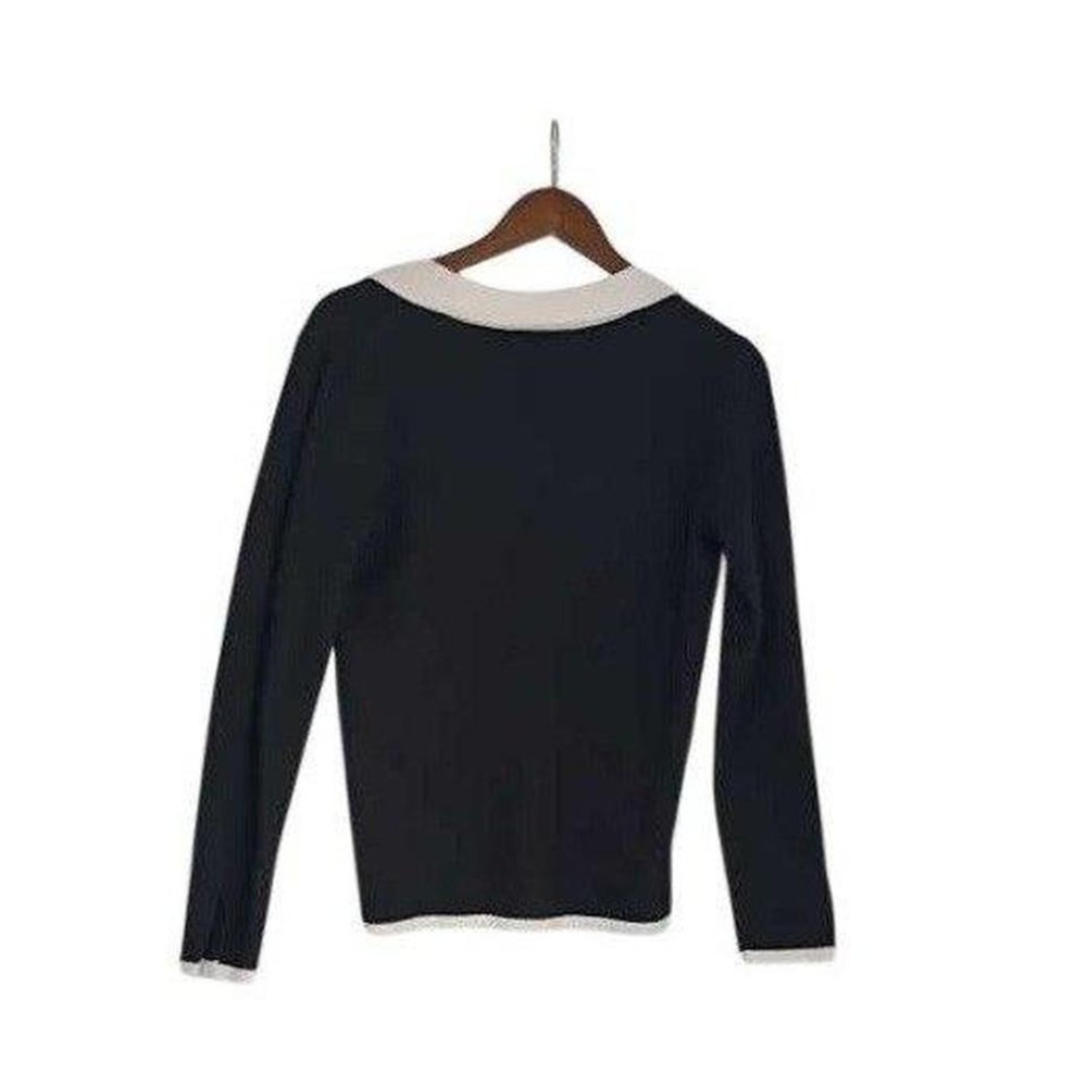 NWT Cable & Gauge Classic Black White Trim Collared Knit Cardigan Button Front M - Picture 3 of 8